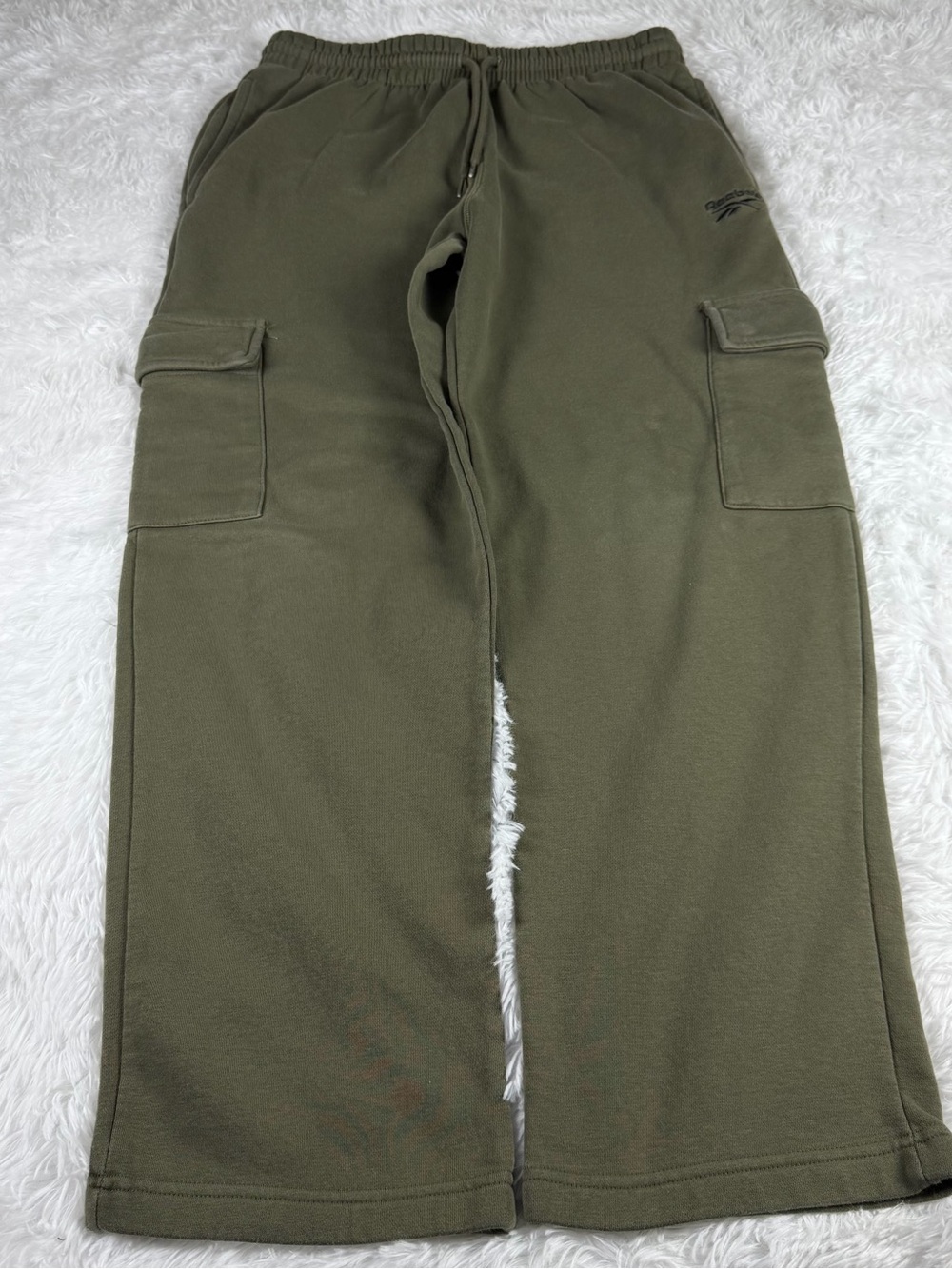 Reebok Mens Large Forest Green Fleece Cargo Sweatpants Joggers Athletic Pants